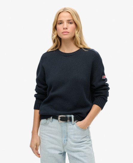 Superdry Vrouwen Wijdvallend Gebreid Sweatshirt met Ronde Hals Blauw