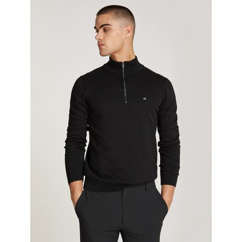 Calvin Klein Trui met staande kraag COTTON SILK BLEND QUARTER ZIP