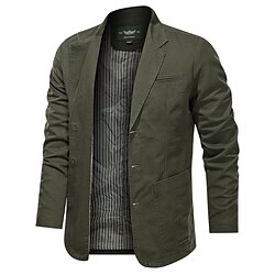 Light in the box Voor heren Blazer liiketoiminta Cocktailparty Bruiloft Modieus Casual Lente Herfst 100% katoen Effen nappi Zak Comfortabel Enkele rij knopen Blazer Zwart khaki Leger Groen