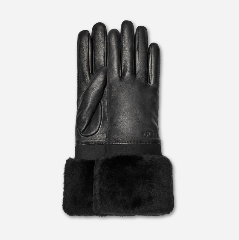 Ugg Shearling Cuff Leather-handschoen in Black  Leder