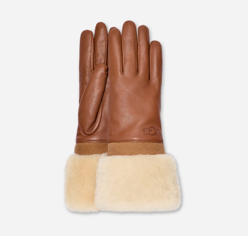 Ugg Shearling Cuff Leather-handschoen in Brown  Leder