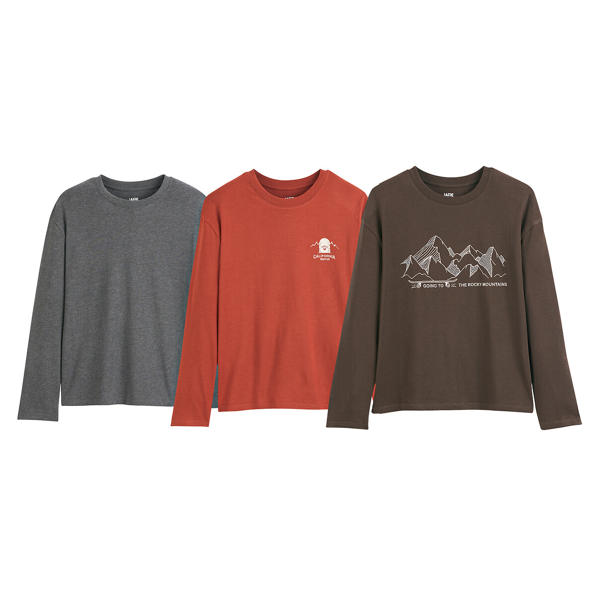 LA REDOUTE COLLECTIONS Set van 3 T-shirts met ronde hals en lange mouwen