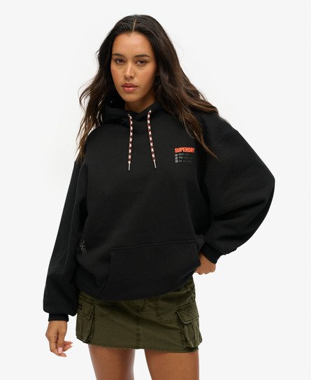 Superdry Vrouwen Utility Sport Hoodie met Logo en Losse Pasvorm Zwart