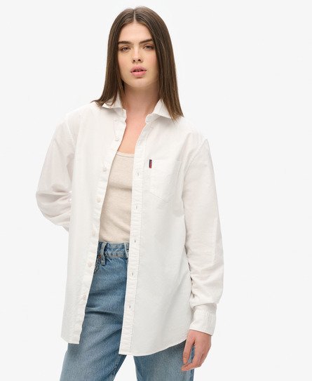 Superdry Vrouwen Oxford-overhemd met Lange Mouwen Wit