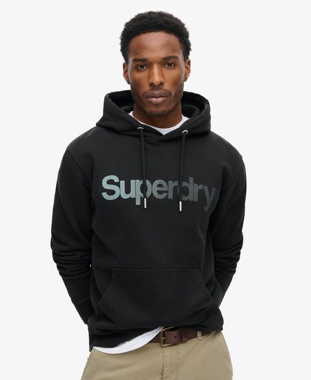 Superdry Mannen Fade Hoodie met Core Logo en Losse Pasvorm Zwart