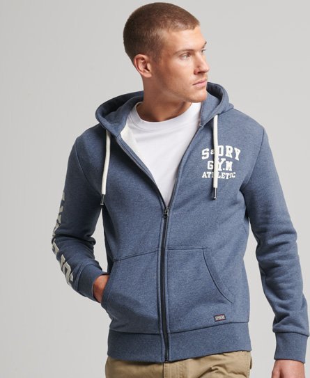 Superdry Mannen Gym Athletic Hoodie met Rits Blauw