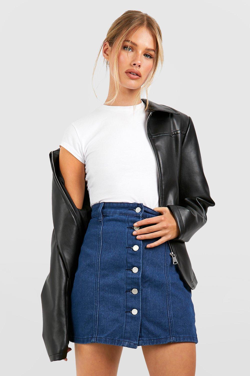 Boohoo Western Rok Met Knopen, Mid Blue