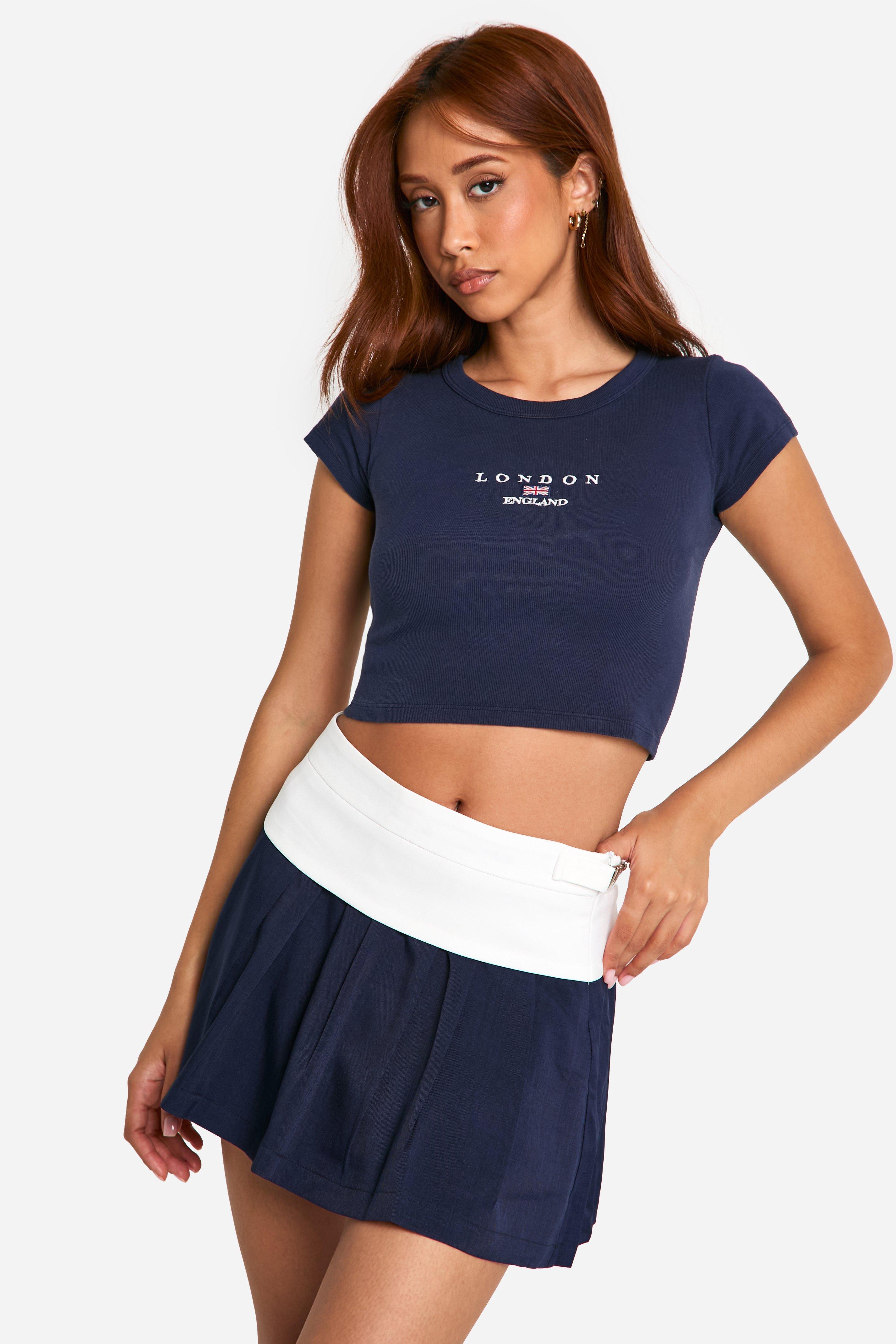 Boohoo Geweven Tennis Rok Met Contrasterende Tailleband, Navy