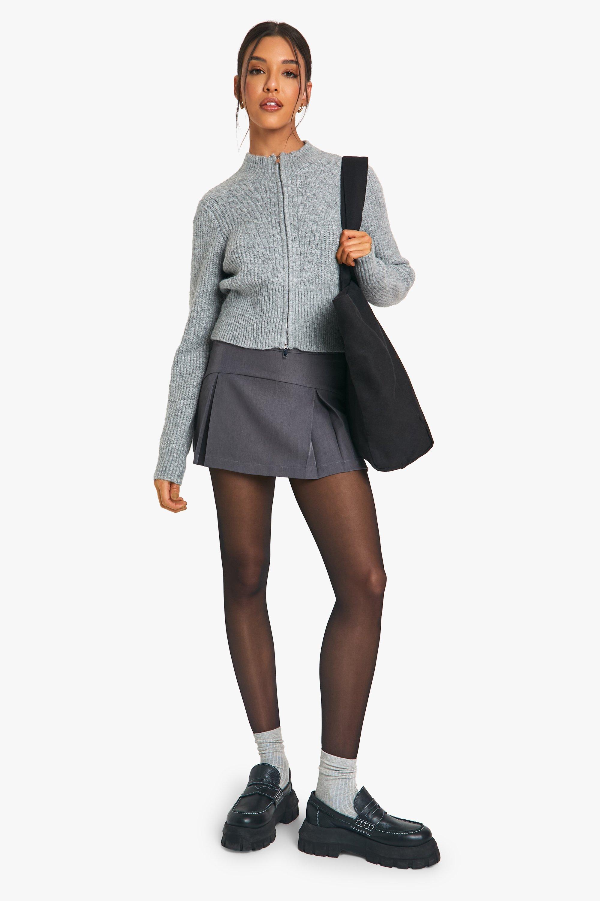 Boohoo Geplooid Mergel Mini Mini Rokje Met Naaddetail, Grey Marl