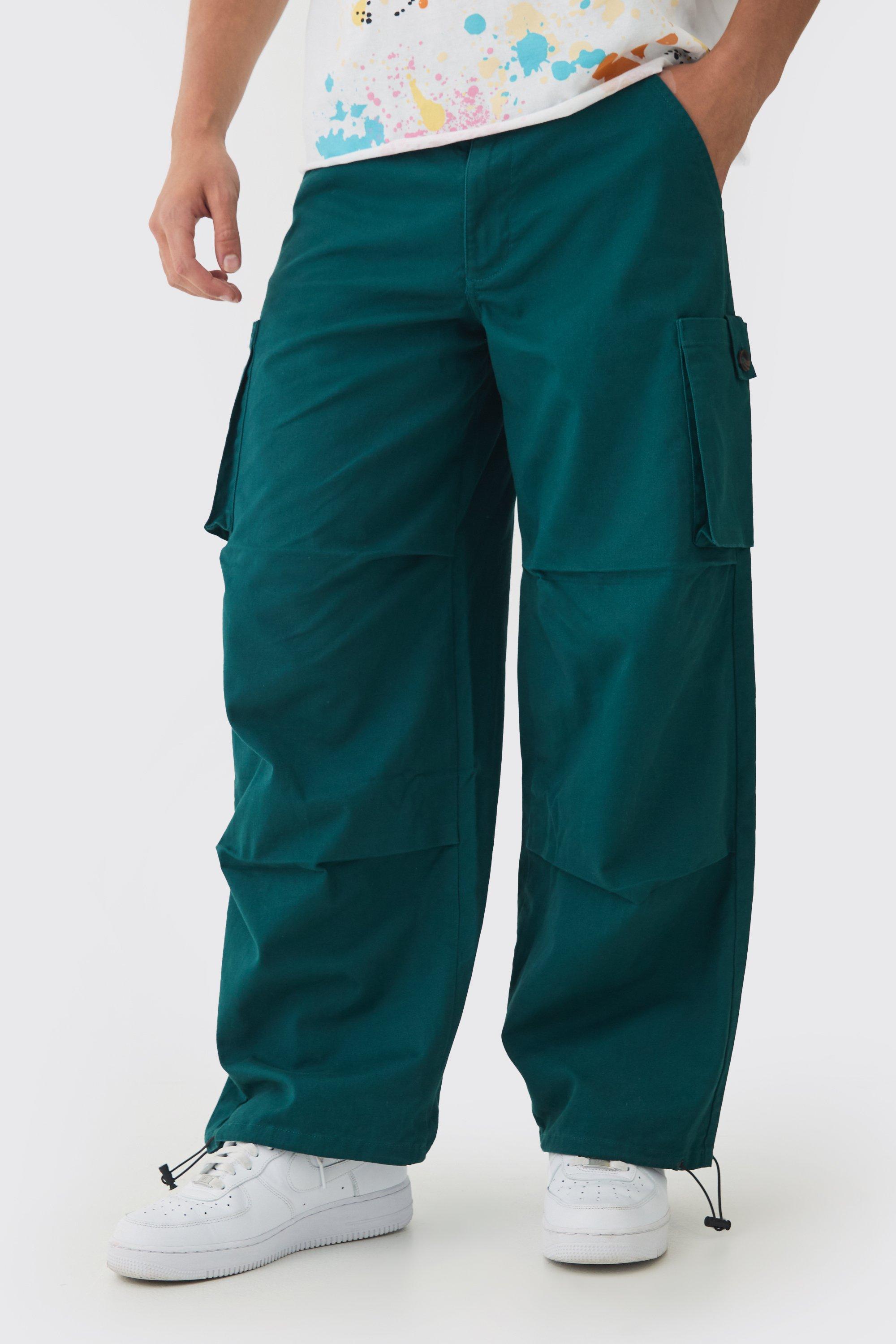 Boohoo Fixed Waist Baggy Twill Cargo Pants, Dark Green