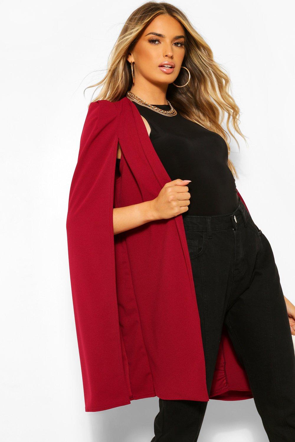 Boohoo Lange Getailleerde Crêpe Blazer Met Mantel, Berry