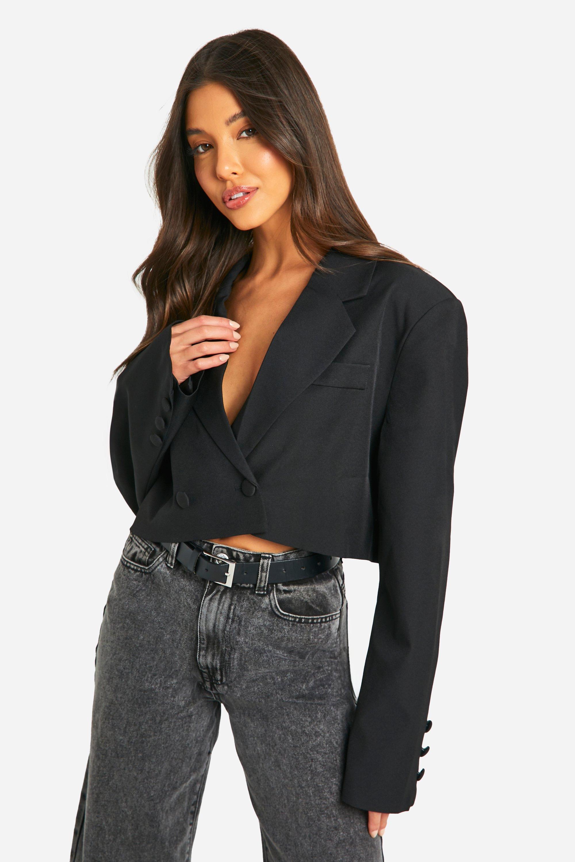 Boohoo Korte Boxy Blazer Met Dubbele Knopen, Black