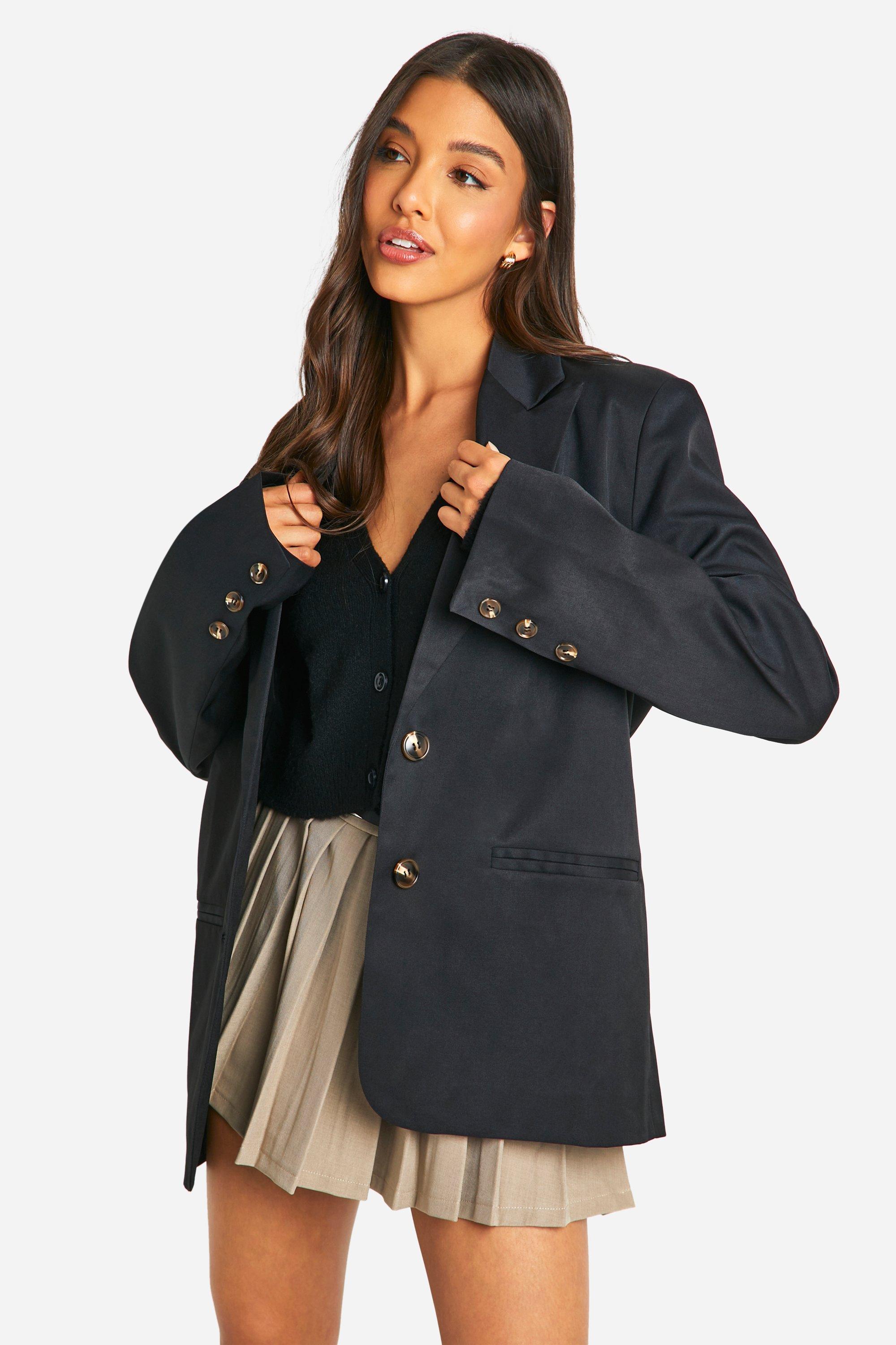 Boohoo Getailleerde Baggy Blazer Met Enkele Rij Knopen, Black