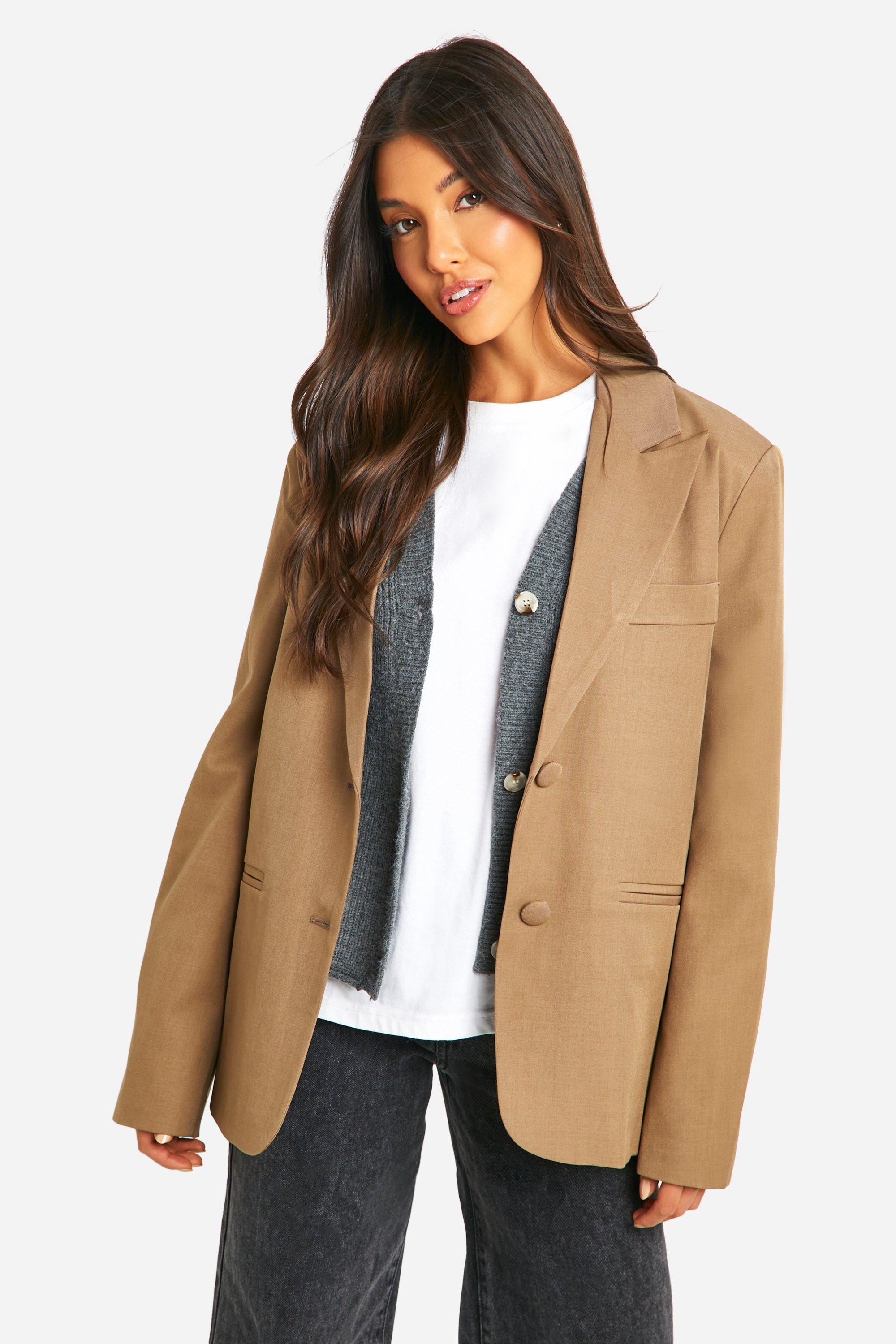 Boohoo Getailleerde Baggy Blazer Met Enkele Rij Knopen, Mocha