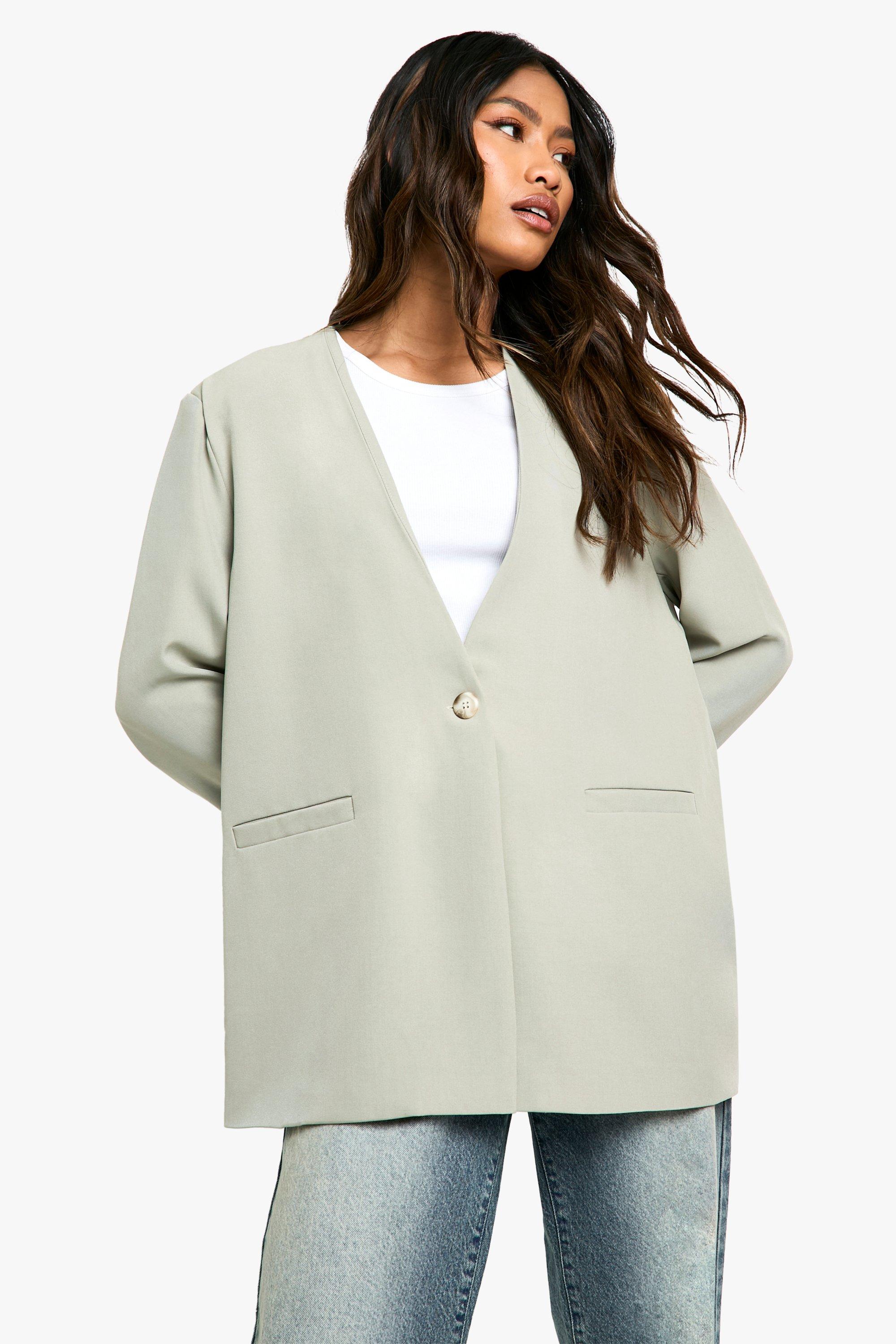 Boohoo Baggy Kraagloze Mergel Blazer, Sage