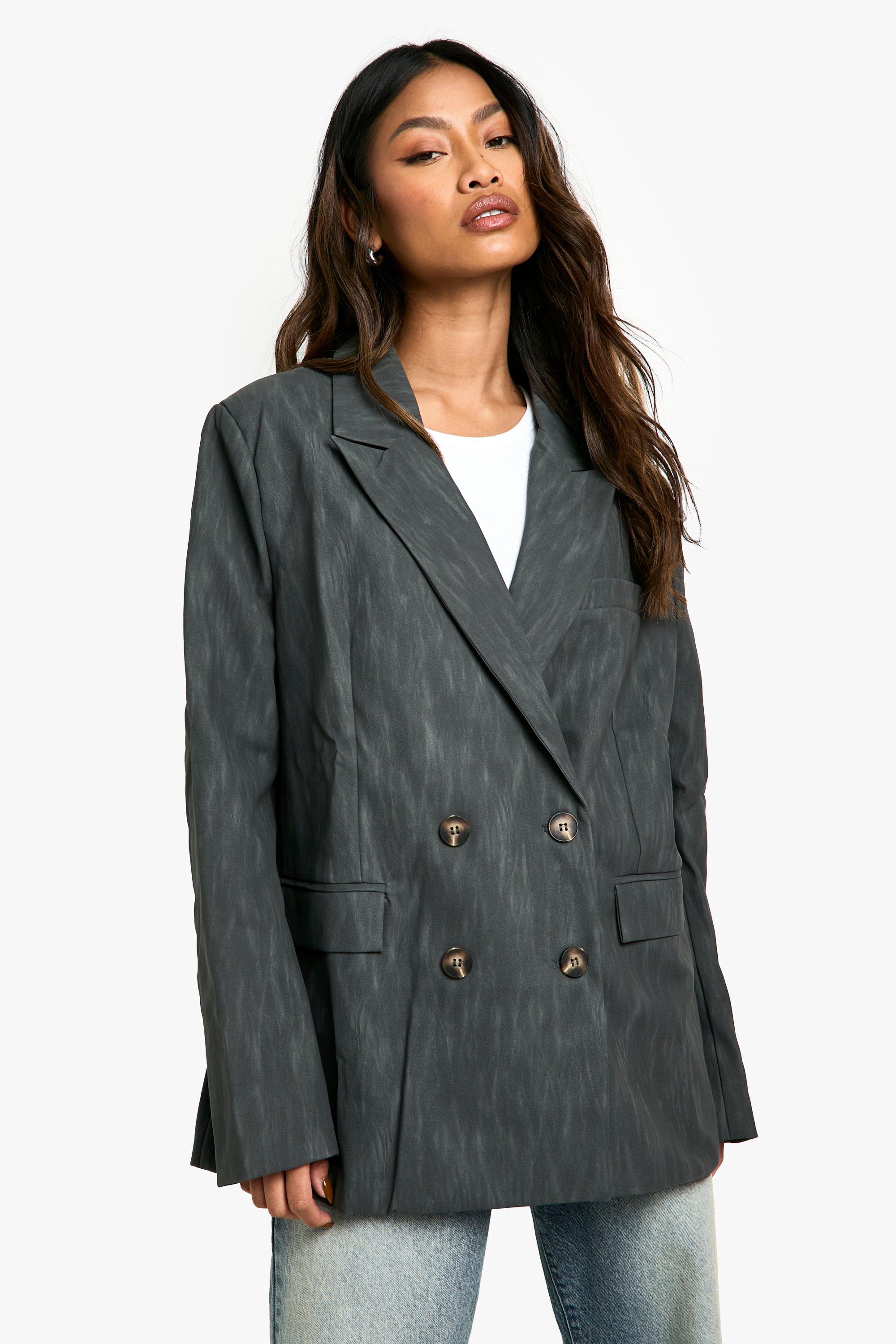 Boohoo Oversized Versleten Nepleren Premium Blazer, Charcoal