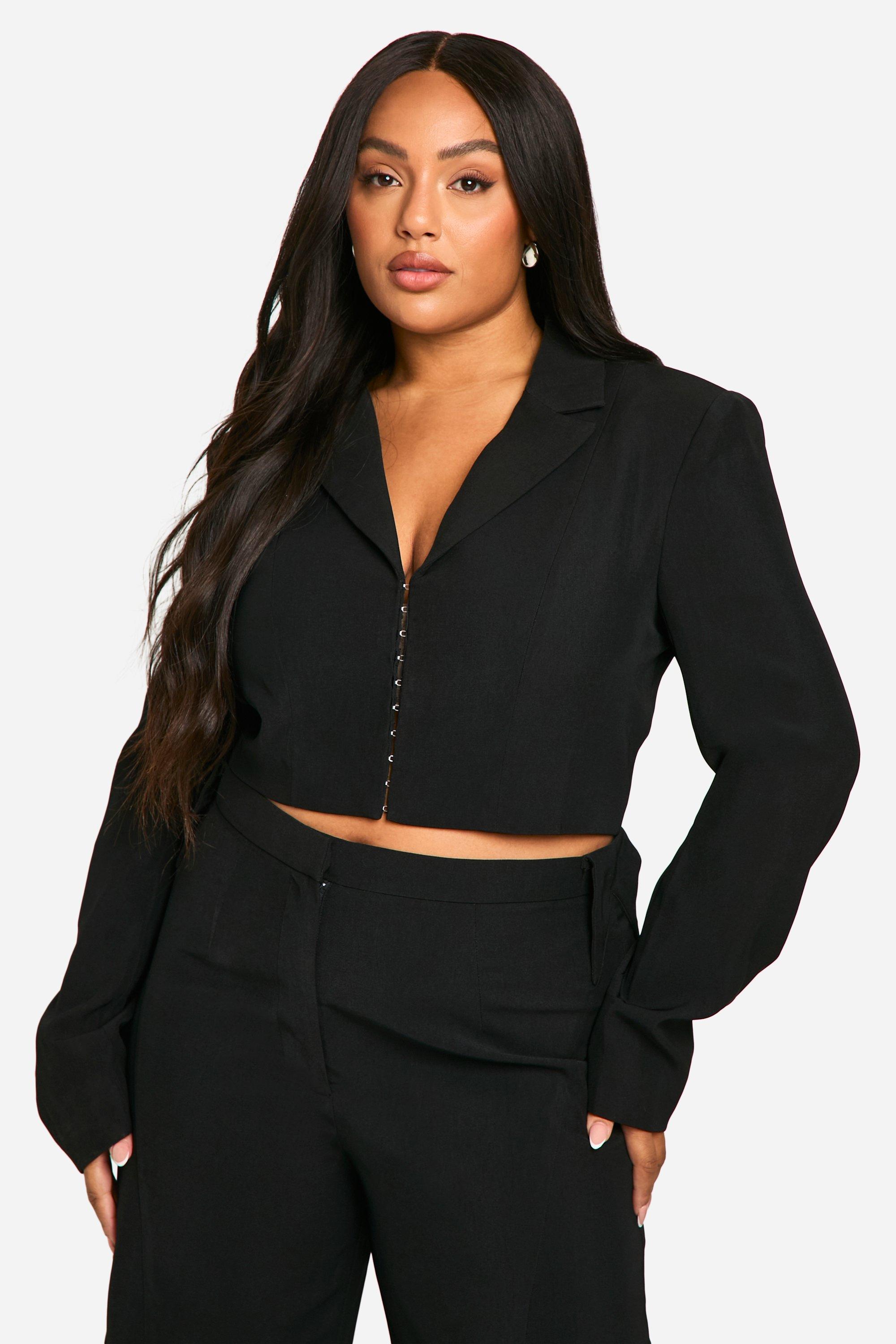 Boohoo Plus Getailleerde Blazer Met Korset Detail, Black