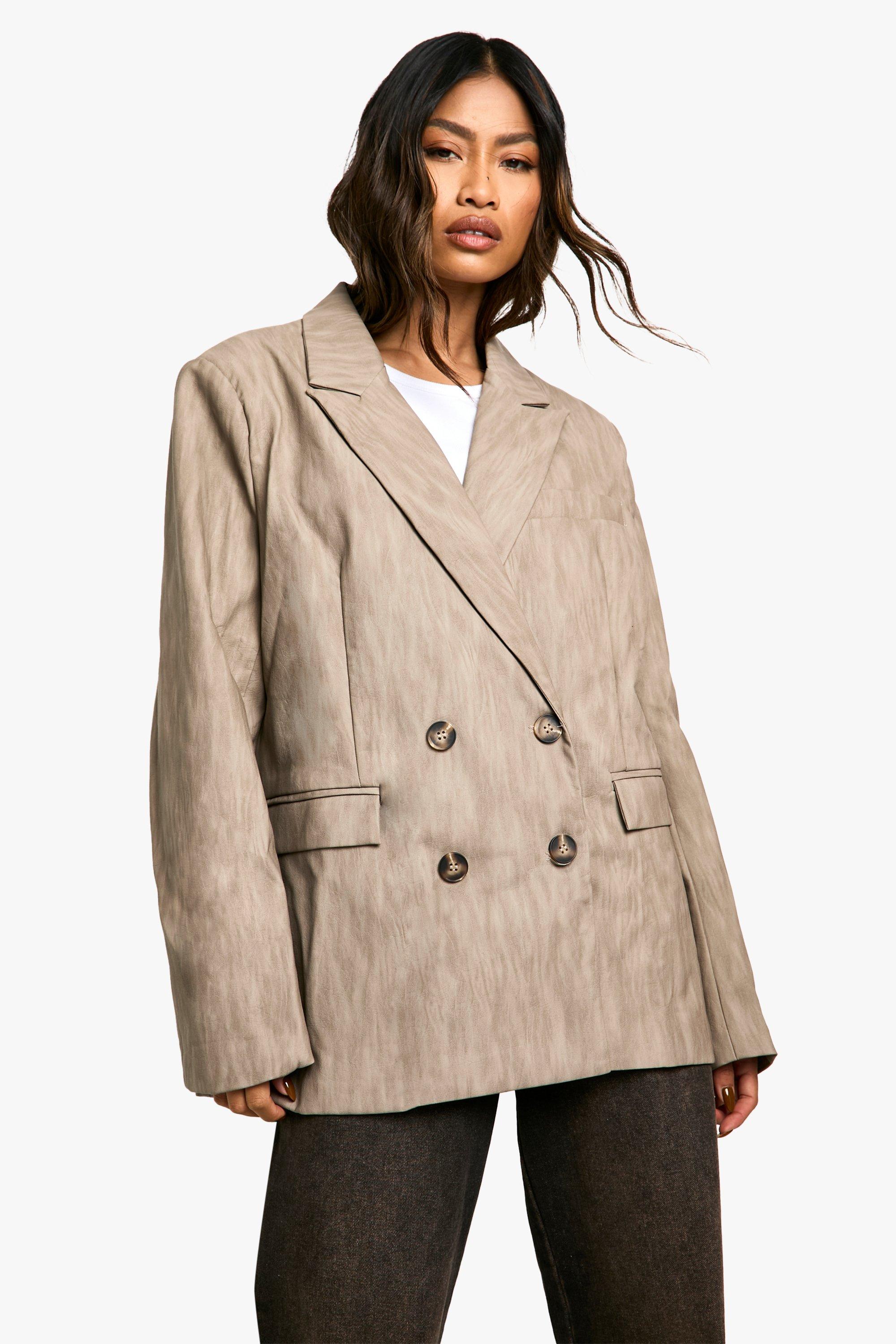 Boohoo Oversized Versleten Nepleren Premium Blazer, Taupe