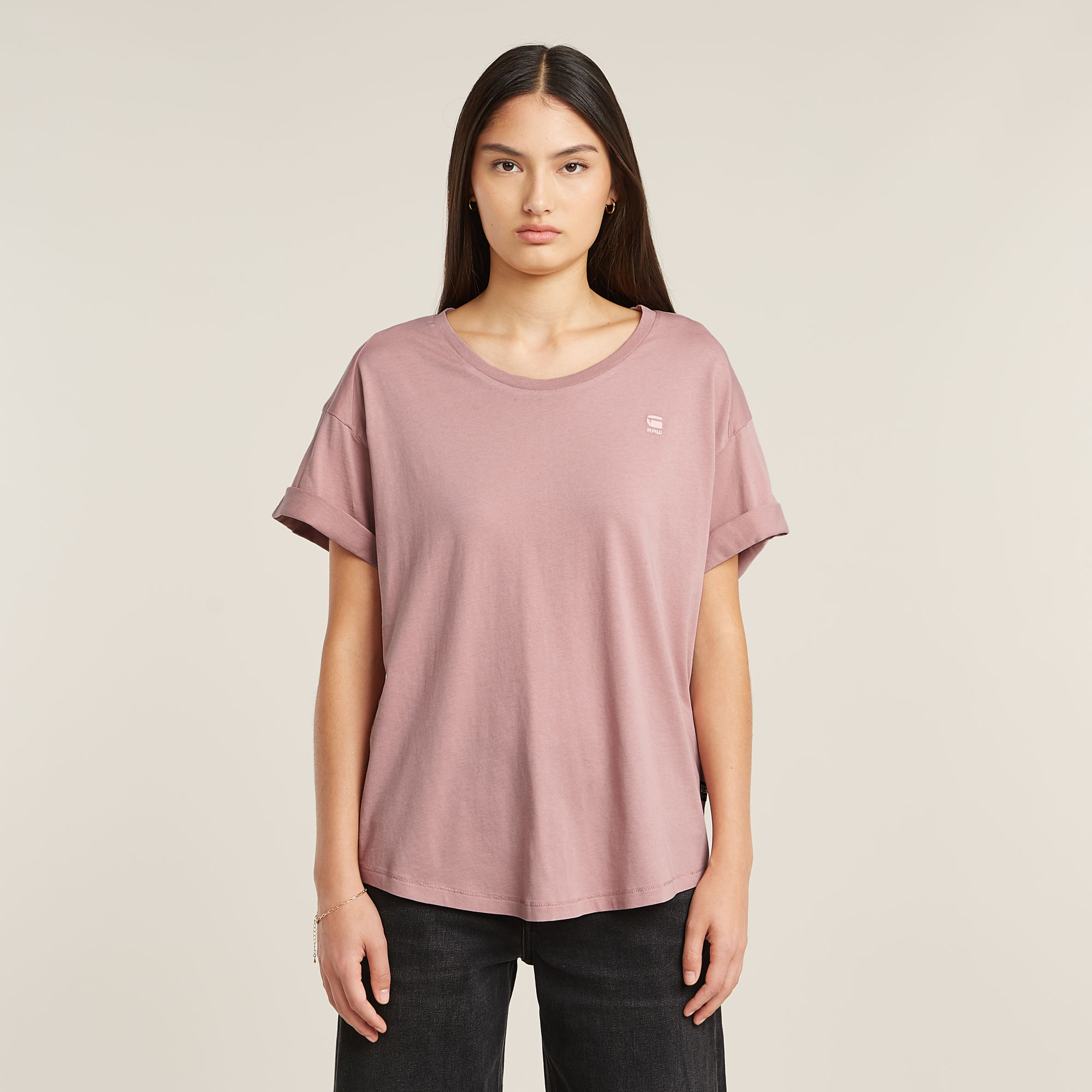 G-Star RAW Rolled Up Sleeve Boyfriend Top - Roze - Dames