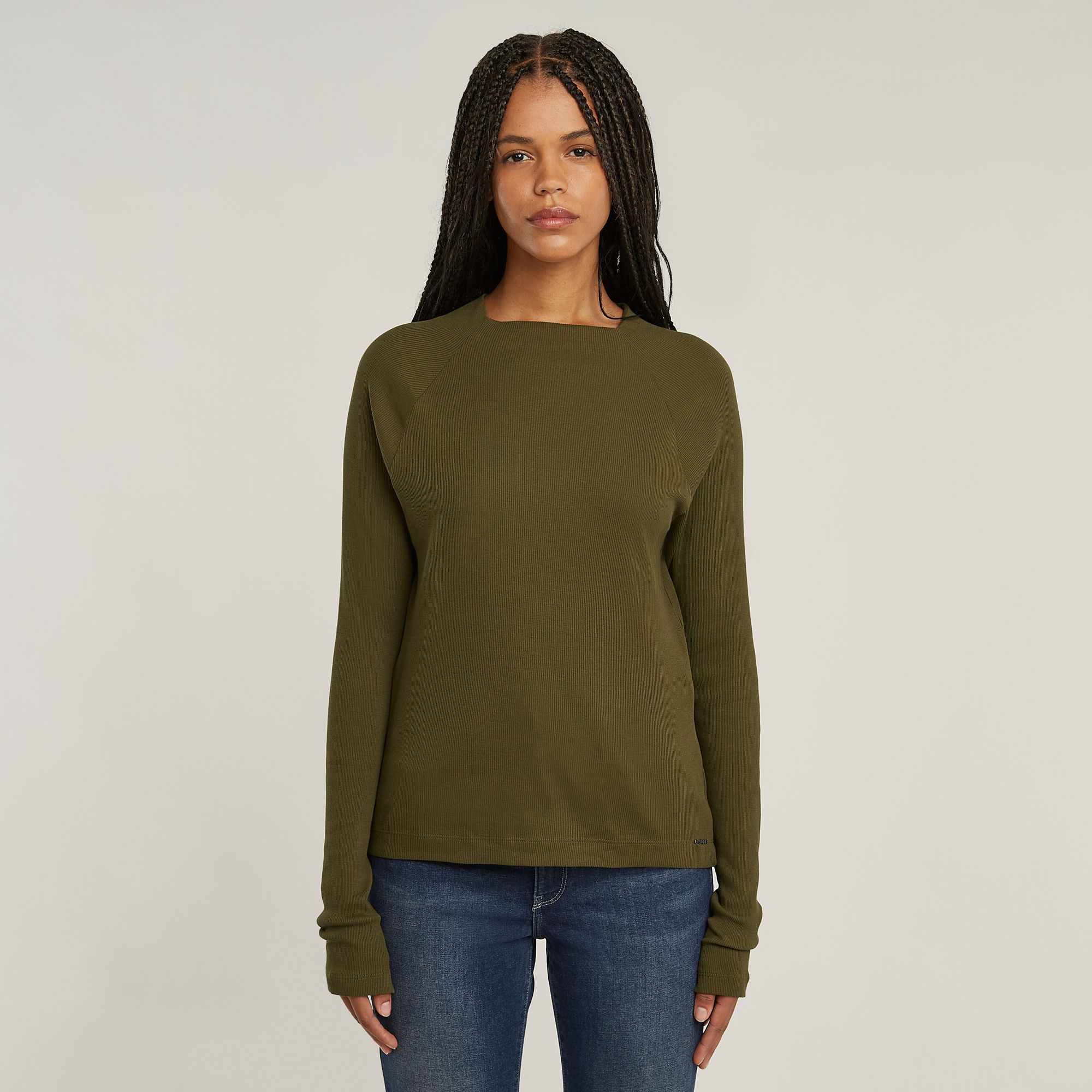 G-Star RAW Slim Rib Korte Col Top - Groen - Dames