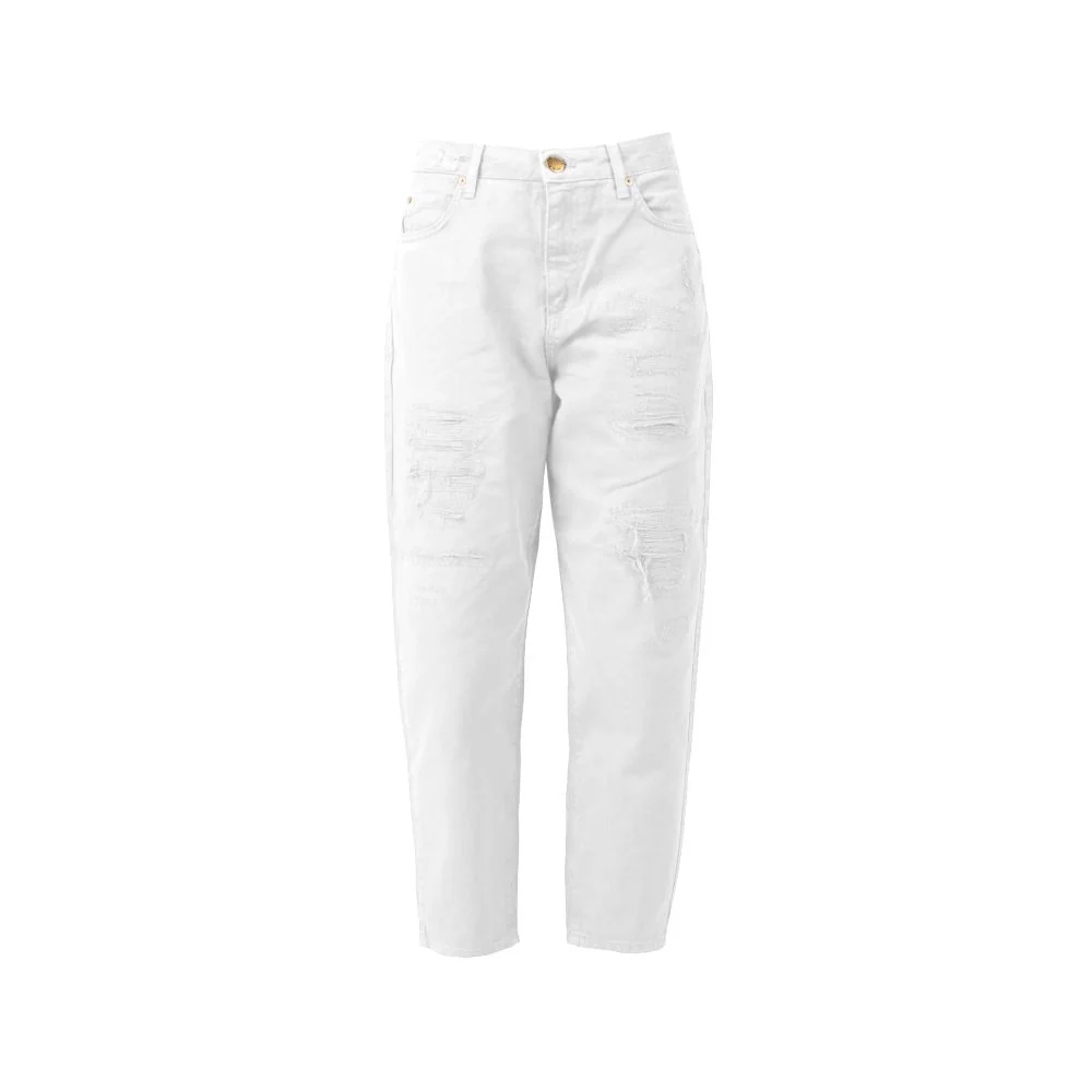 Pinko Witte hoge taille katoenen jeans met scheuren