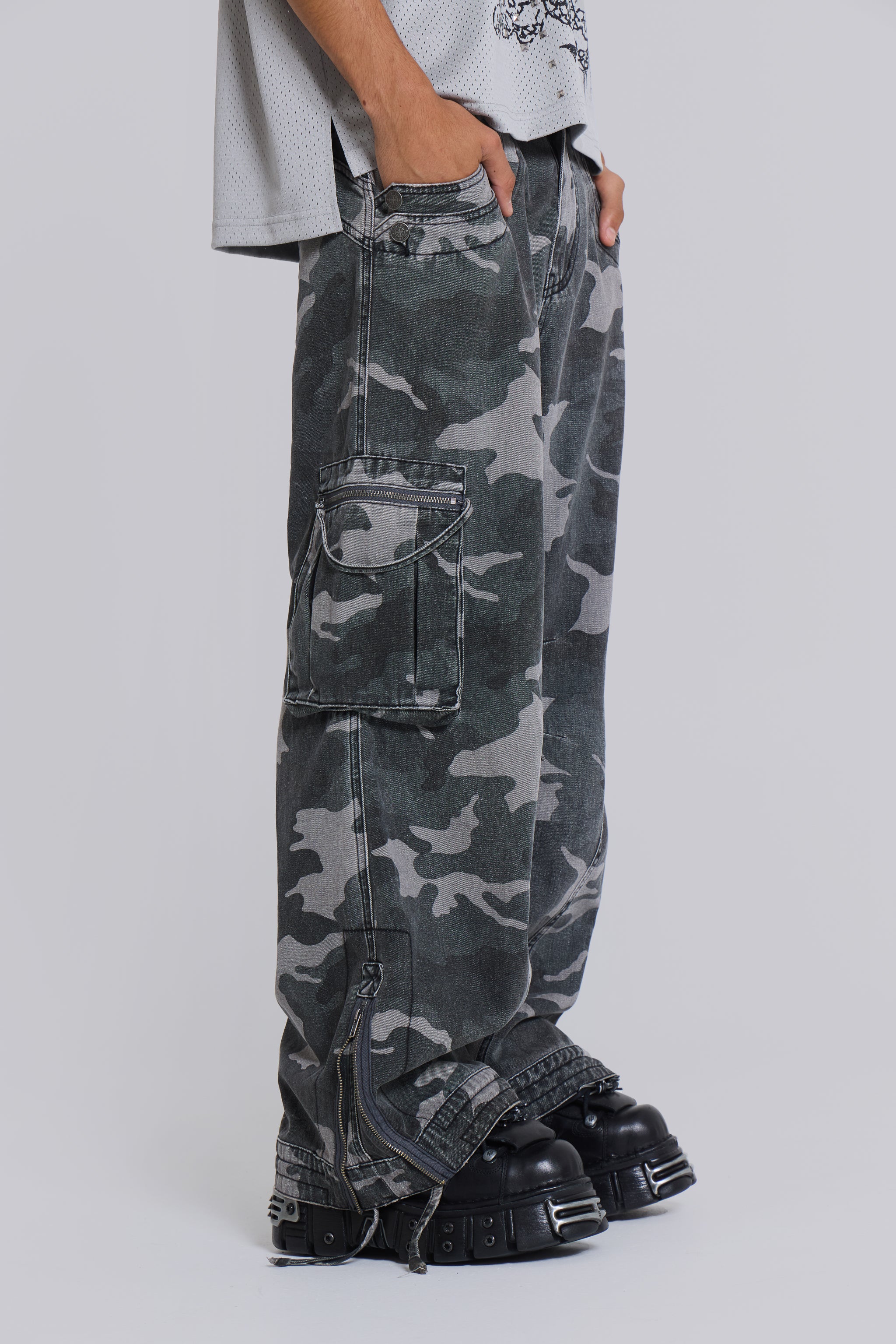 Jaded Man Washed Black Trooper Camo Cargo Pant