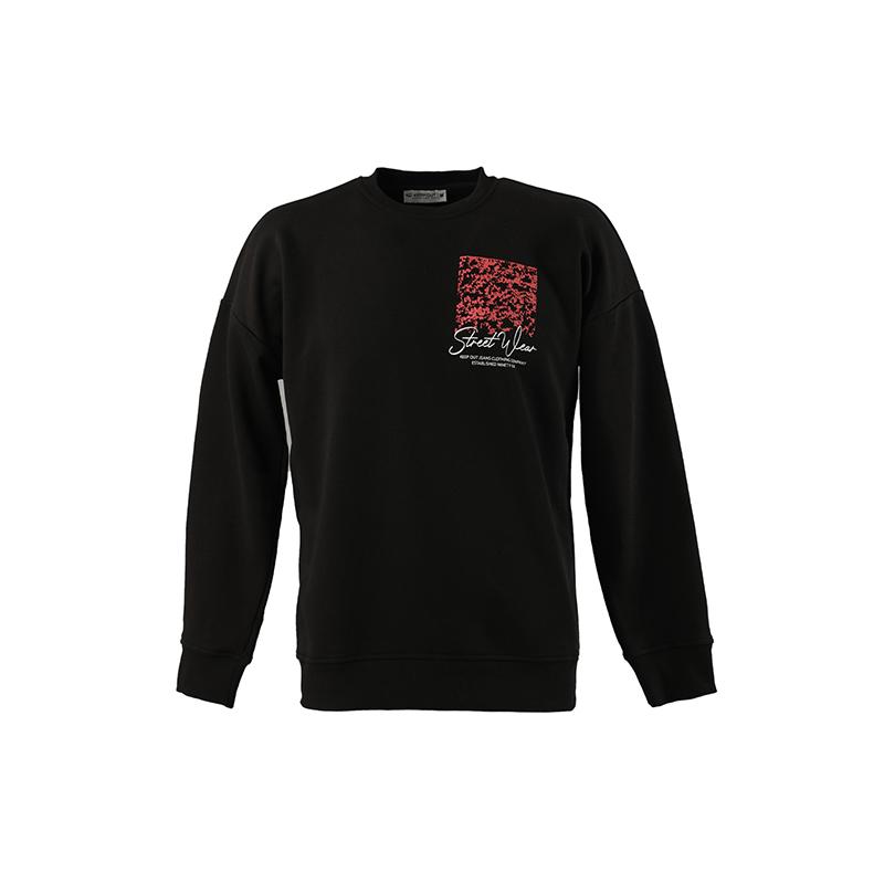 Keep Out Erkek Baskılı Bisiklet Yaka Basic Sweatshirt Siyah