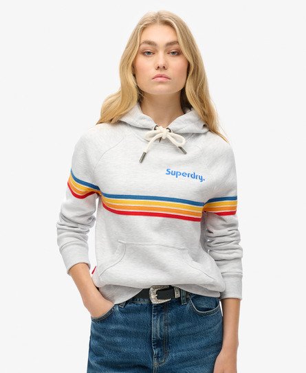 Superdry Vrouwen Rainbow Stripe Hoodie met Logo Lichtgrijs