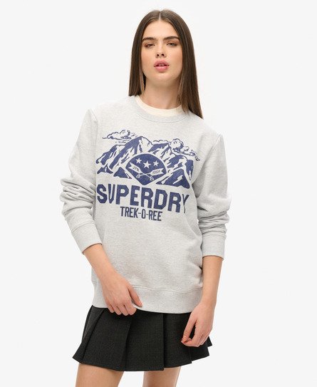 Superdry Vrouwen Outdoors Sweatshirt met Ronde Hals en Print Grijs