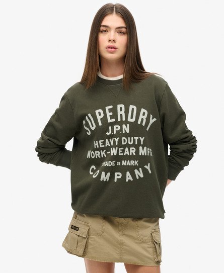 Superdry Vrouwen Machined Goods Workwear Sweatshirt met Ronde Hals Groen