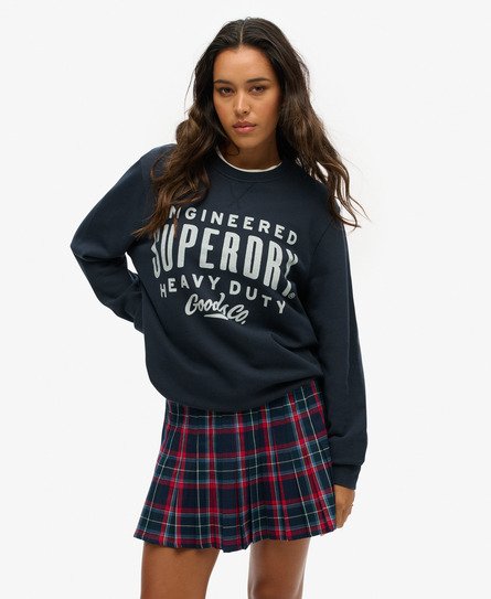 Superdry Vrouwen Machined Goods Workwear Sweatshirt met Ronde Hals Blauw