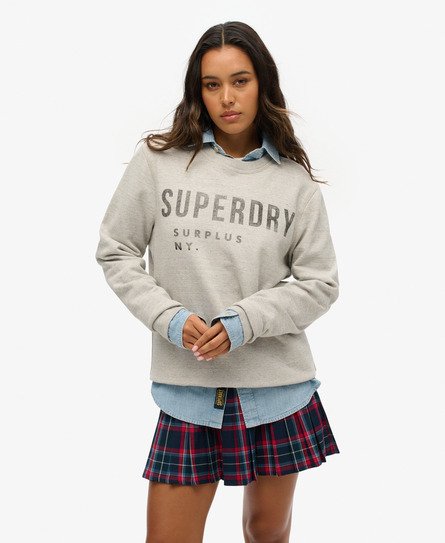 Superdry Vrouwen Surplus Sweatshirt met Ronde Hals en Print Grijs