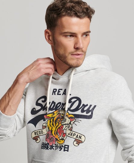 Superdry Mannen Vintage Logo Narrative Hoodie Lichtgrijs