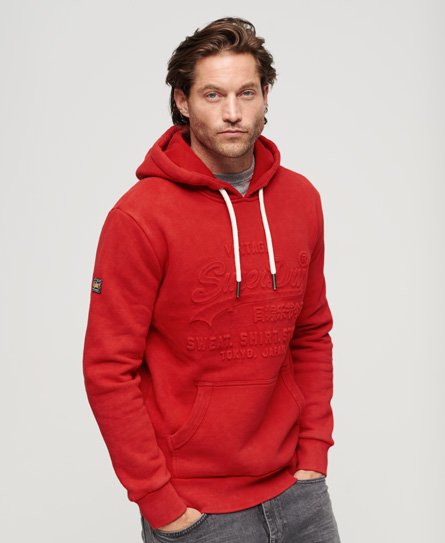 Superdry Mannen Embossed Vintage Logo Hoodie Rood