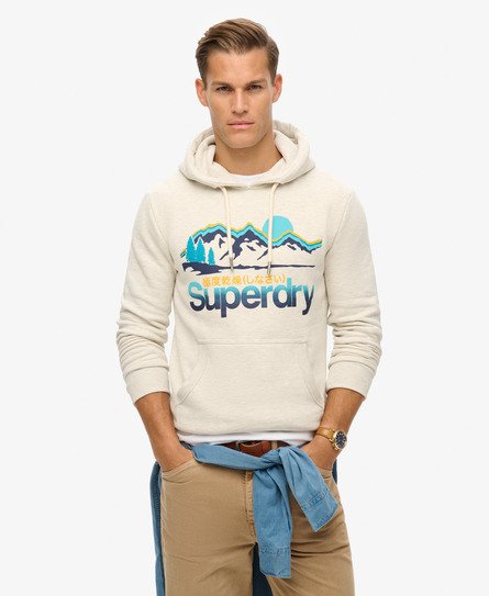 Superdry Mannen Great Outdoors Hoodie met Afbeelding Lichtgrijs