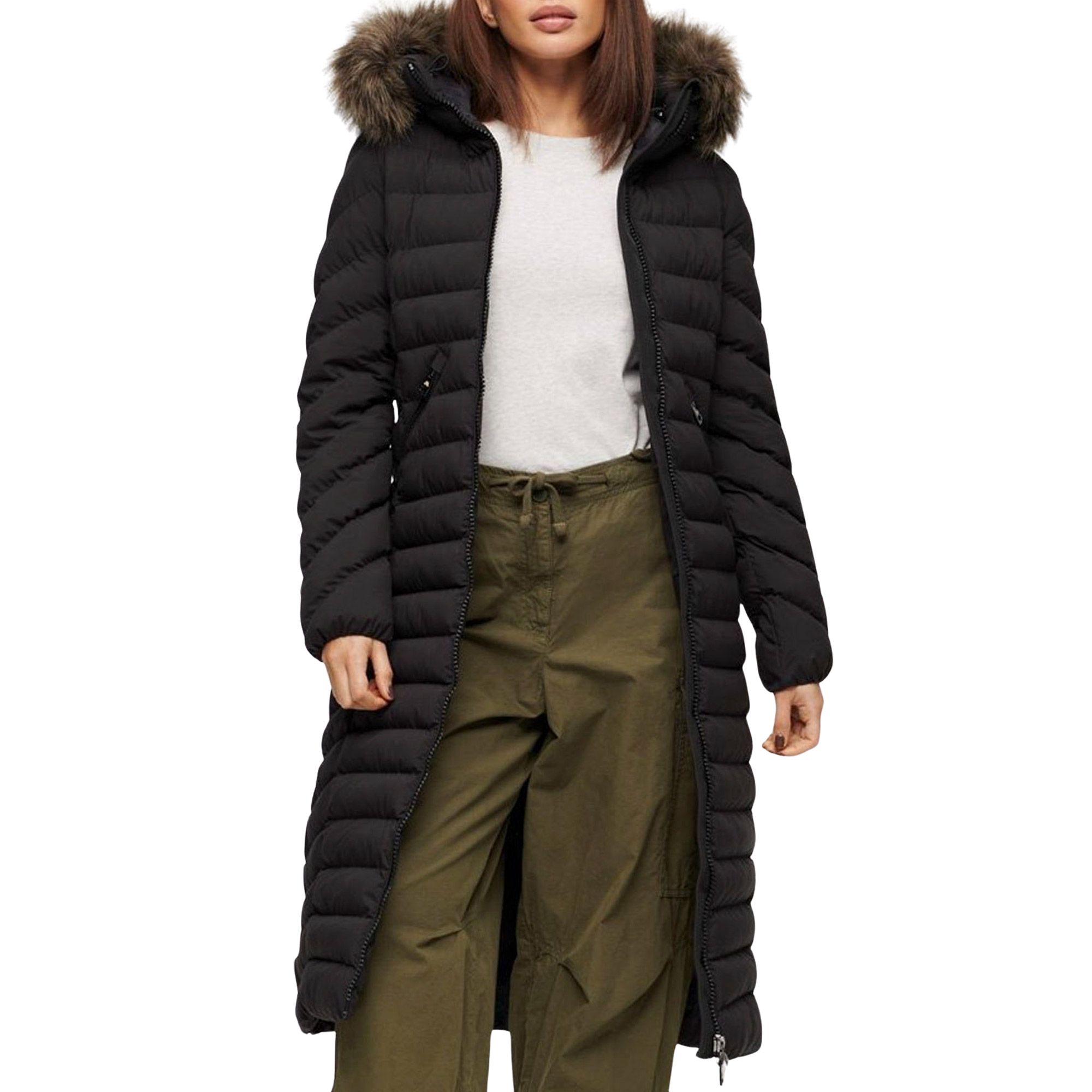 Superdry Fuji Faux Fur Hooded Longline Winterjas Dames