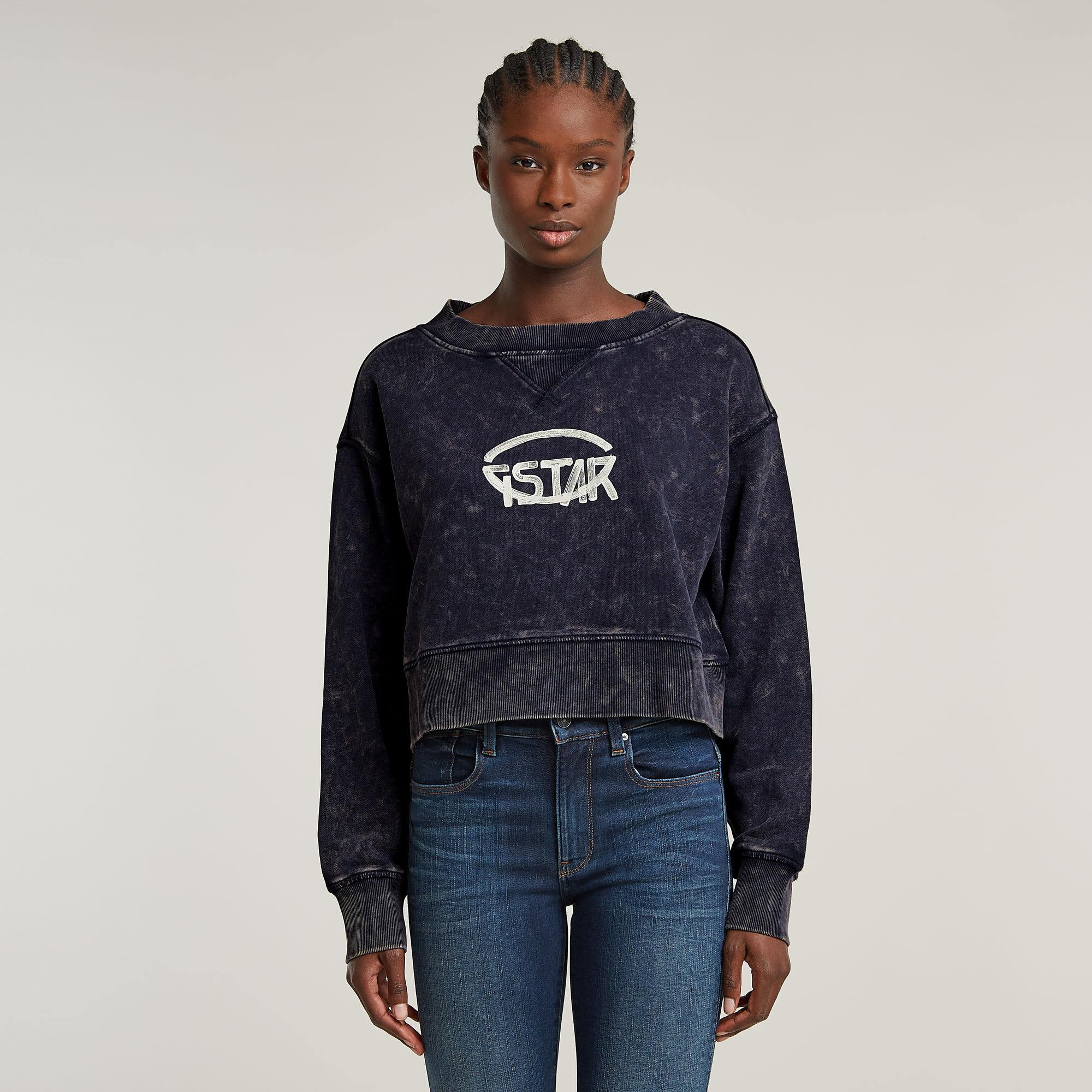 G-Star RAW Overdyed Cropped Logo Loose Sweater - Donkerblauw - Dames