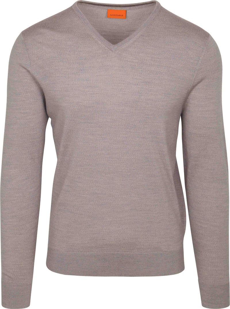 Suitable Merino Pullover V-Hals Greige