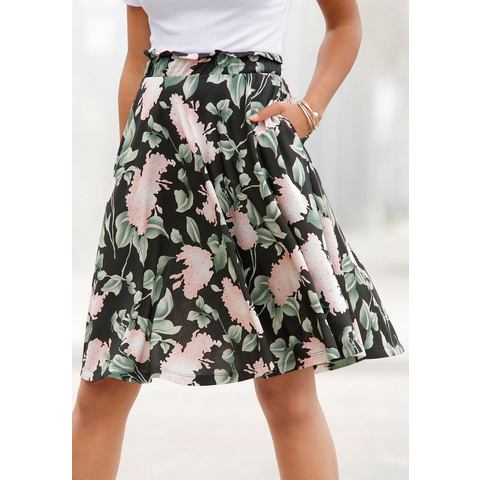 Buffalo Zomerrok met paperbag stijl, tailleband in bloemenprint, midi rok, halflang