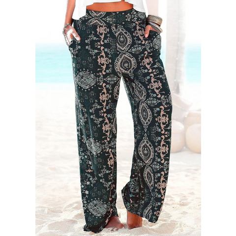 Lascana Strandbroek met etnische print en zakken, wide leg, marlene broek