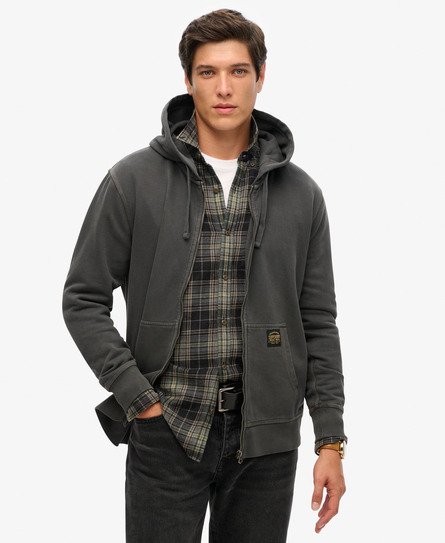 Superdry Mannen Relaxte Hoodie met Contrasterende Stiksels en Rits Zwart