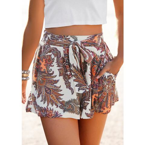 Lascana Strandshort met striklint en paisley print, elastische tailleband, korte broek