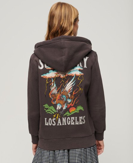 Superdry Vrouwen Tattoo Hoodie met Rits en Stras Zwart