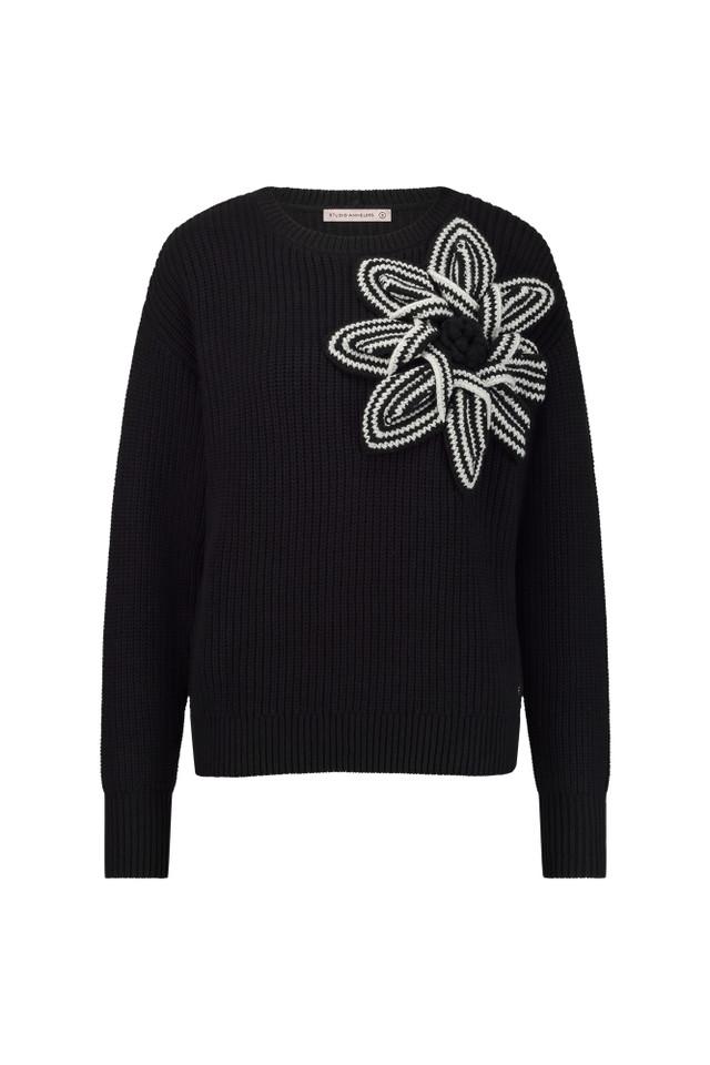 Studio Anneloes Valerie chunky flower pullover - black - 11927