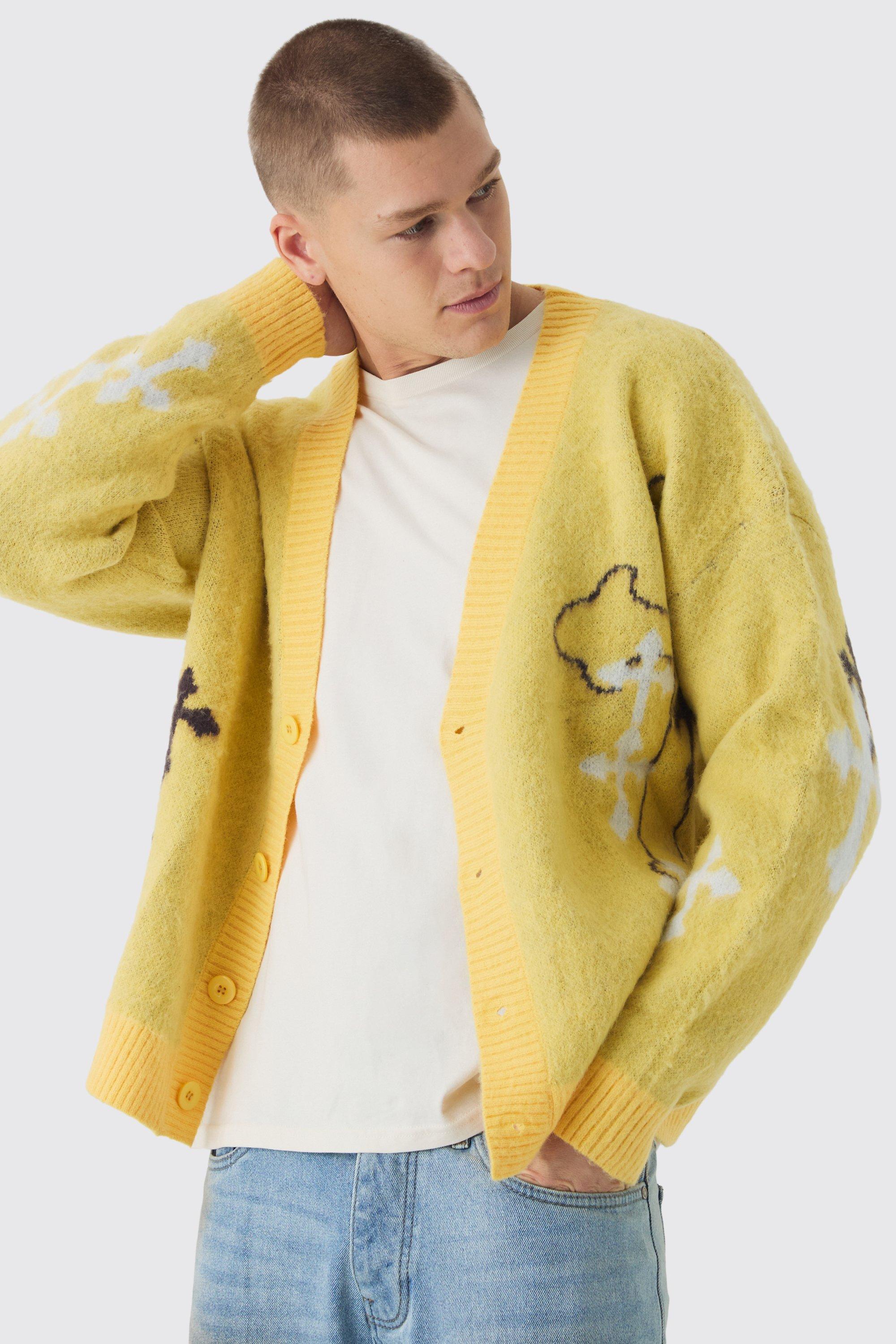 Boohoo Oversized Geborstelde Gebreide Boxy Cardigan, Yellow