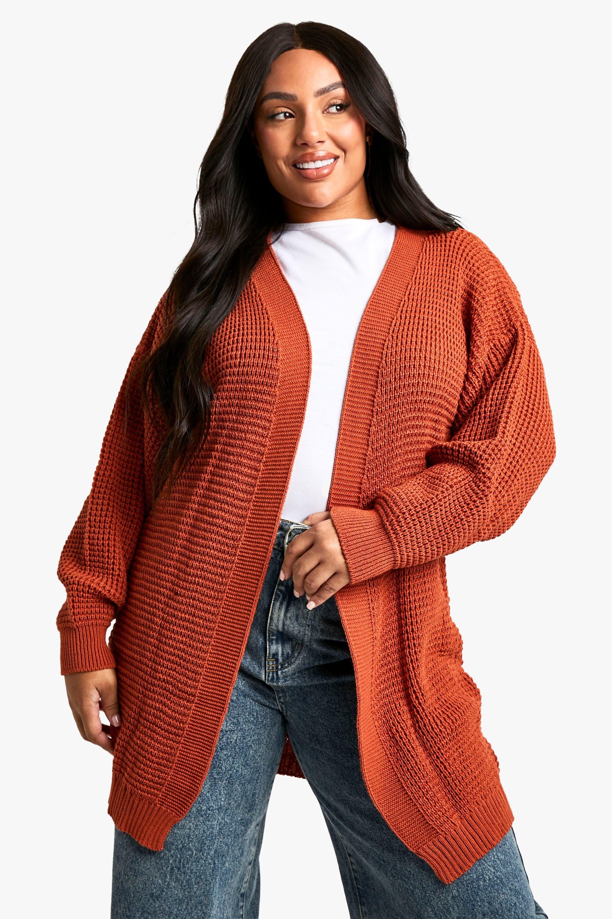 Boohoo Plus Wafel Gebreide Edge To Edge Cardigan, Hazelnoot