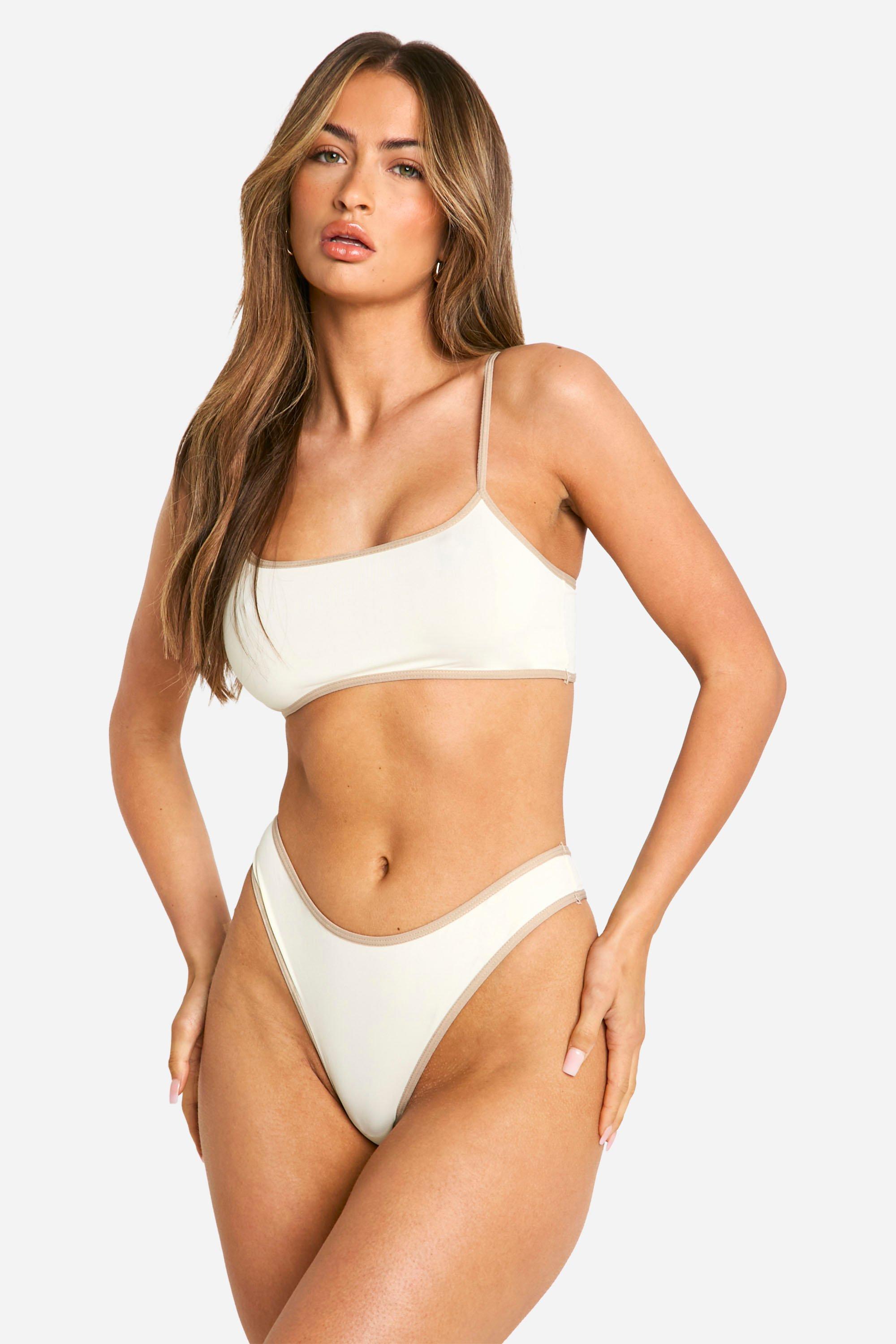 Boohoo Bralette Met Contrasterende Zoom En String Set, Cream