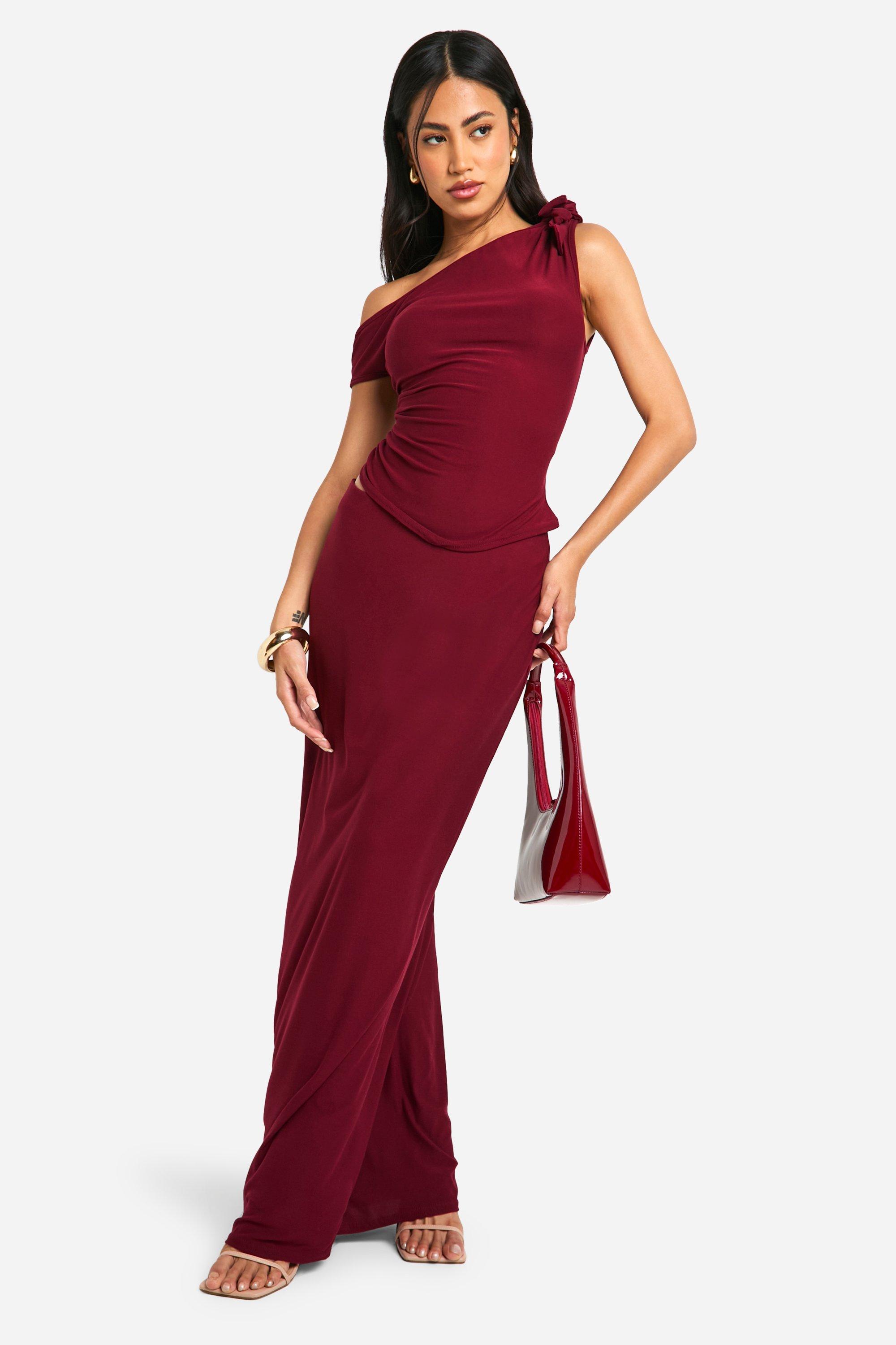 Boohoo Zachte Low Rise Maxi Rok, Berry