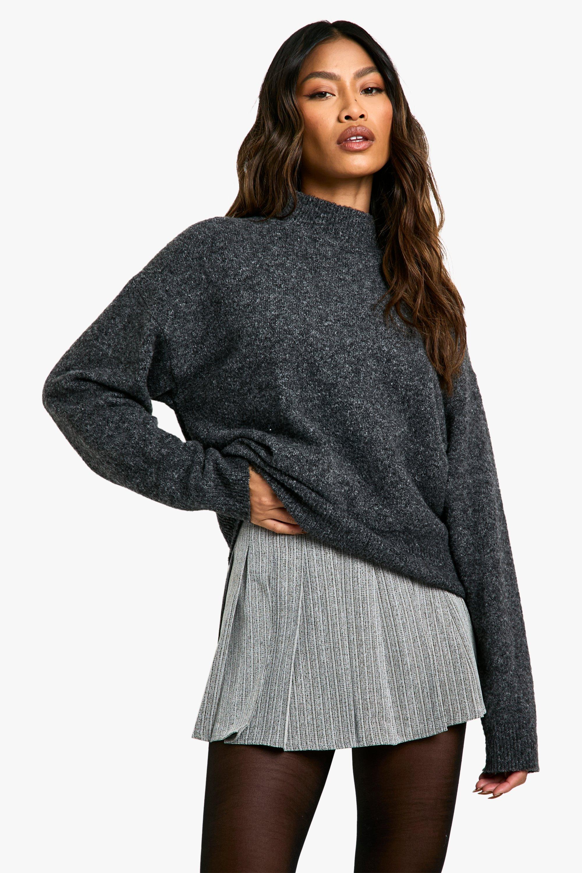 Boohoo Geplooid Premium Mini Rokje Met Textuur En Krijtstrepen, Grey Marl