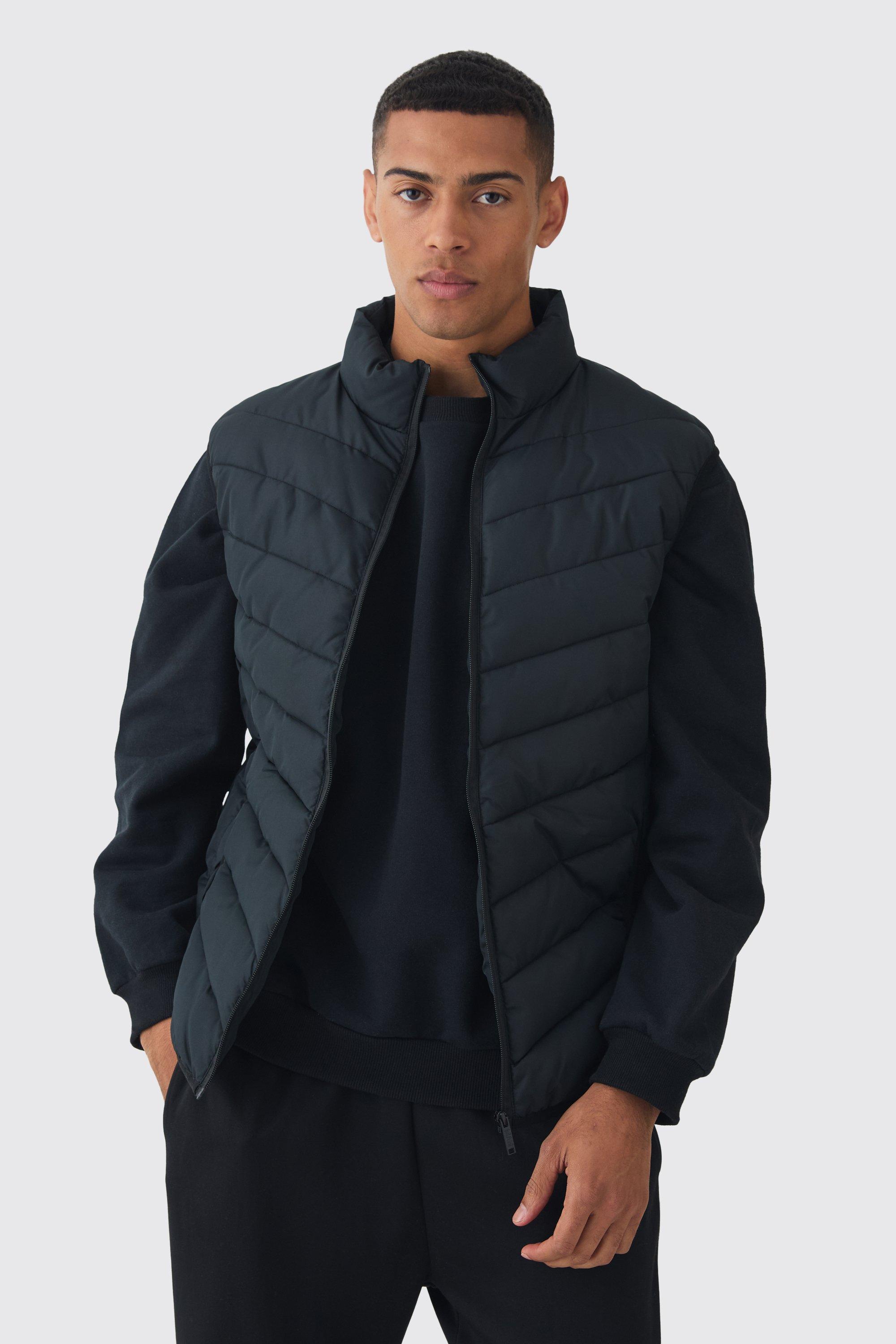 Boohoo Gewatteerde Bodywarmer Met Stiksels, Rits En Hoge Kraag In Zwart, Black